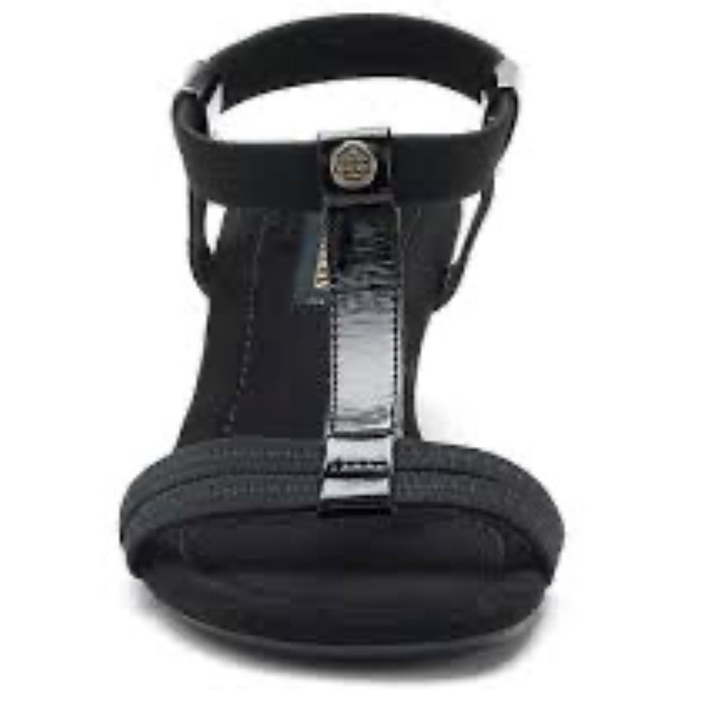 Dana Buchman 9 T-bar Blk Heel Wedge Sandals Summer Whimsigoth Office Career Y2K - Picture 3 of 12
